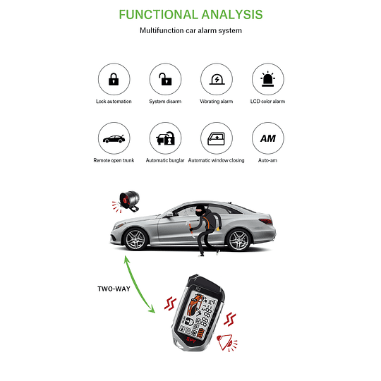 Alarma 2 Way Anti Robo C/Botón Start, Partida Remota, Bluetooth PKE, Control Beeper (Vibra y Suena)