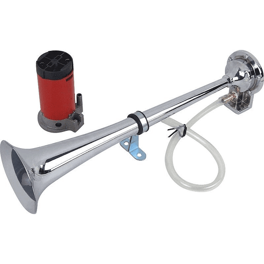 Fuerte Bocina Metálica Aero Eléctrica (45cm) Tipo Trompeta Con Sistema Aire Comprimido Univ Auto 12V