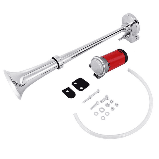Fuerte Bocina Metálica Aero Eléctrica (45cm) Tipo Trompeta Con Sistema Aire Comprimido Univ Auto 12V