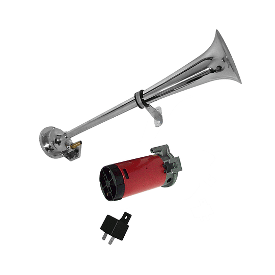 Fuerte Bocina Metálica Aero Eléctrica (45cm) Tipo Trompeta Con Sistema Aire Comprimido Univ Auto 12V