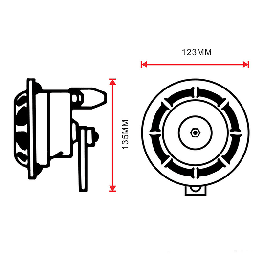 Par Claxon Bocina Pito Redonda Tipo Hella Negro Rojo Cromado Azul Tornasol Universal Auto Moto 12V