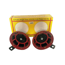 Par Claxon Bocina Pito Redonda Tipo Hella Negro Rojo Cromado Azul Tornasol Universal Auto Moto 12V