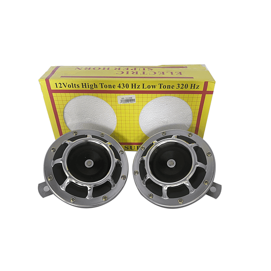 Par Claxon Bocina Pito Redonda Tipo Hella Negro Rojo Cromado Azul Tornasol Universal Auto Moto 12V