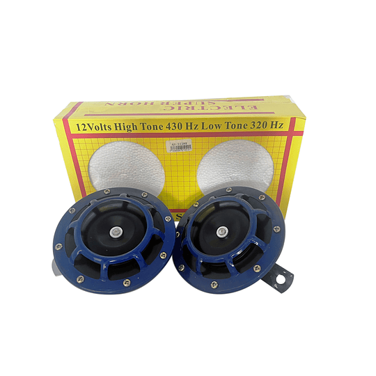 Par Claxon Bocina Pito Redonda Tipo Hella Negro Rojo Cromado Azul Tornasol Universal Auto Moto 12V