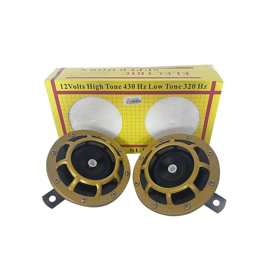 Par Claxon Bocina Pito Redonda Tipo Hella Negro Rojo Cromado Azul Tornasol Universal Auto Moto 12V