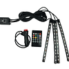Set X4 Tiras De 12 Led RGB (22cm) Interior Piso Auto 12V Control Remoto Iluminación Nocturna Rítmica