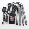 Set X4 Tiras De 12 Led RGB (22cm) Interior Piso Auto 12V Control Remoto Iluminación Nocturna Rítmica
