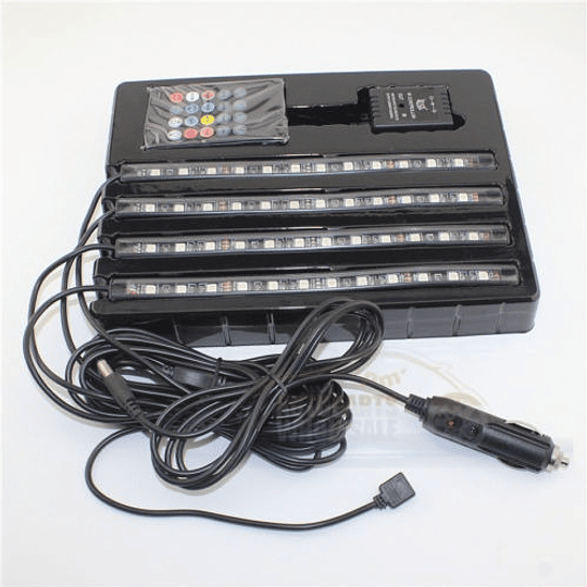 Set X4 Tiras De 12 Led RGB (22cm) Interior Piso Auto 12V Control Remoto Iluminación Nocturna Rítmica