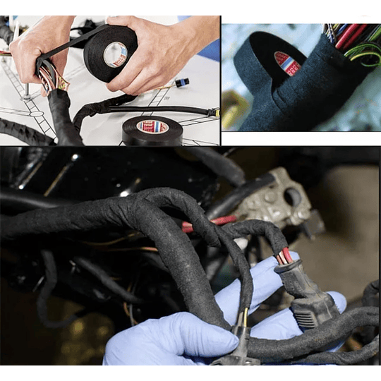 (Por Mayor) Huincha Cinta De Tela Adhesiva Aislante Especial Instalación Cableado Eléctrico Automotriz 19mm x 25M