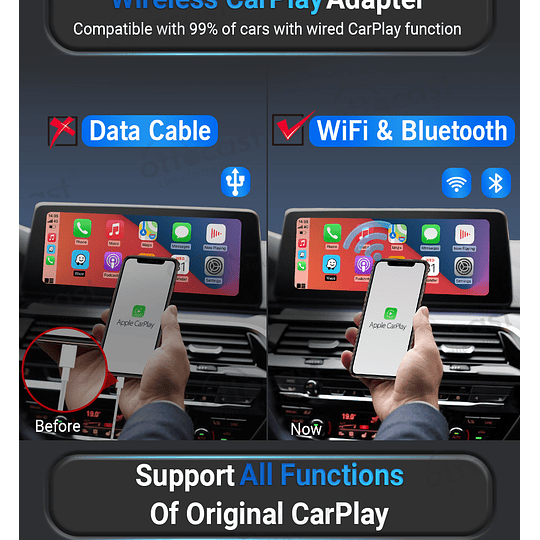 U2 AIR Adaptador Interfaz Convertidor Apple Carplay De Cable USB a Conexión Inalámbrica ¡YA NO MÁS CABLES!
