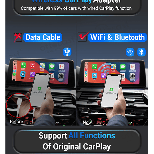 CarPlay inalámbrico - CarPlay con cable CarPlay Convertidor de coches  inalámbrico CarPlay, adaptador inalámbrico CarPlay, adaptador inalámbrico  Apple