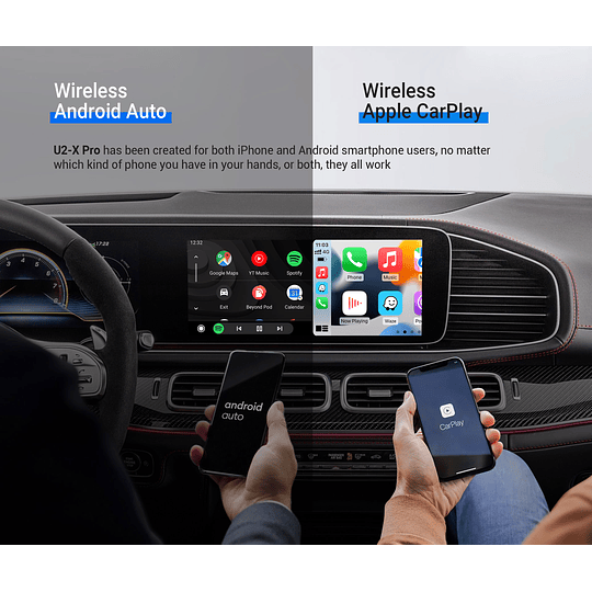 U2-X PRO Adaptador Interfaz 2 en 1 Convertidor Apple Carplay Y Android Auto De Cable USB a Conexión Inalámbrica ¡YA NO MÁS CABLES!