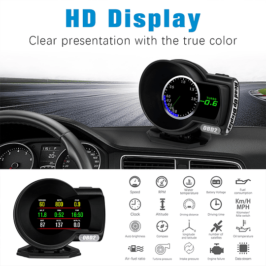 F8 Plus Medidor Pantalla Monitor Inteligente Velocímetro RPM Digital HUD (OBD2) Computador a Bordo de Viaje