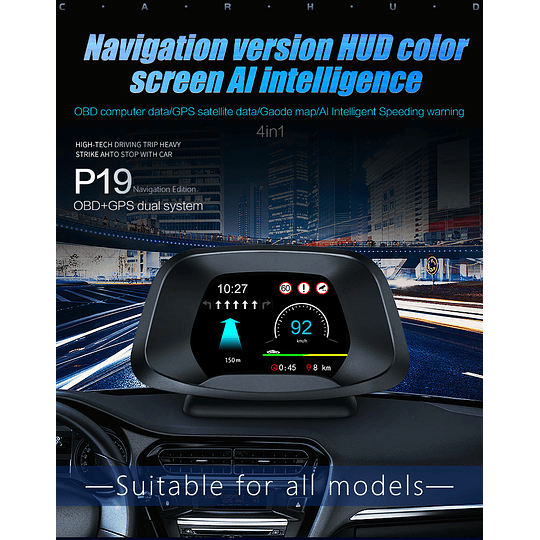 P19 Medidor Pantalla Inteligente Velocidad RPM Digital Hud Obd2 Computador a Bordo Con APP BT Y Navegación