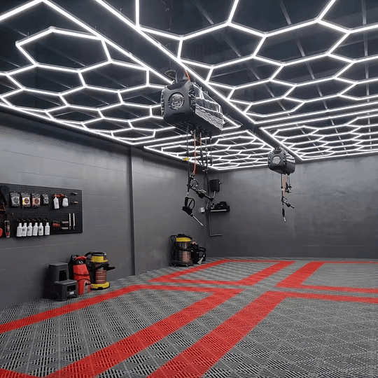 Luces Led Luminaria Techo (15 Hexágonos + Rectángulo) 4.8mx2.4m Talleres Detailing Barbería Locales Oficinas Tiendas Garaje