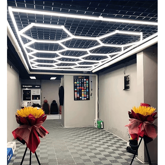 Luces Led Luminaria Techo (15 Hexágonos + Rectángulo) 4.8mx2.4m Talleres Detailing Barbería Locales Oficinas Tiendas Garaje