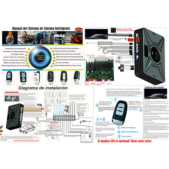 Kit Alarma Con Botón Start Stop, Función PKE, Encendido/Apagado Remoto a Distancia, App Bluetooth Y Antiportonazo de Presencia Incluido