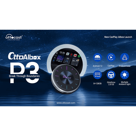 (Por Mayor) OTTOAIBOX P3 Upgrade Multimedia Carplay Y Android Auto Inalámbrico YouTube Netflix Directv Hbo Disney+ Instagram TikTok 8+128Gb 8 Núcleos