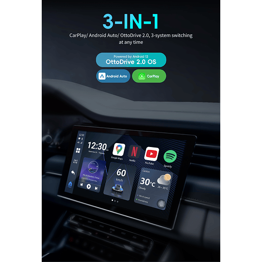 (Por Mayor) OTTOAIBOX P3 Upgrade Multimedia Carplay Y Android Auto Inalámbrico YouTube Netflix Directv Hbo Disney+ Instagram TikTok 8+128Gb 8 Núcleos