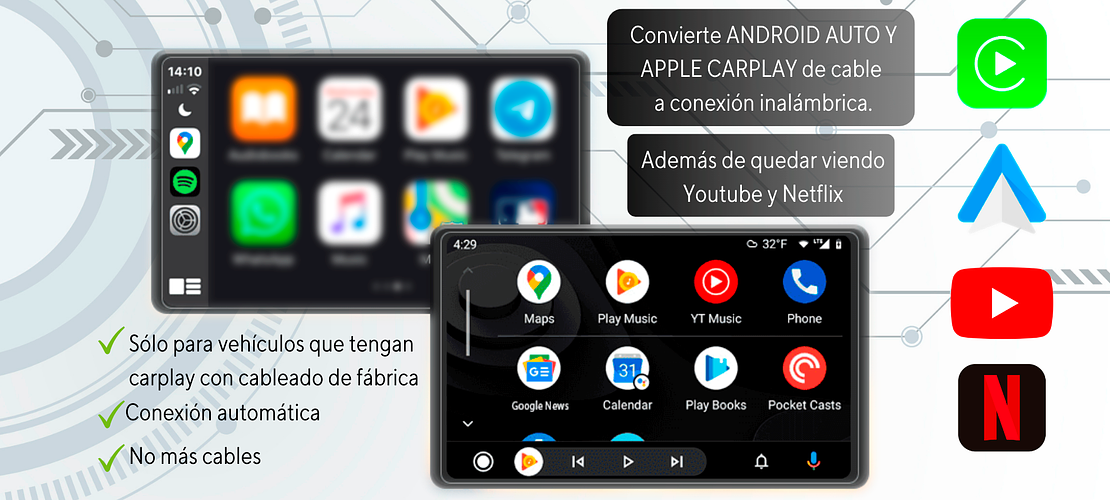 Adaptador Inalámbrico Android Auto/Carplay