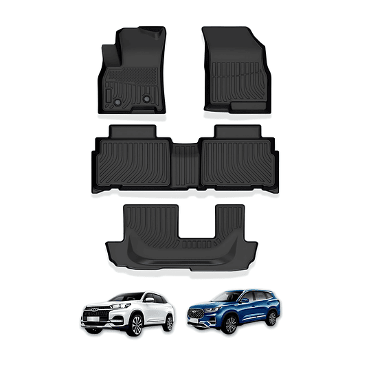 (Chery Tiggo 8/Tiggo 8 PRO y Tiggo 8 PRO MAX 2018-2025+) Pisos Rígidos Calce Perfecto Tipo Bandeja Antiderrame (1era+2da+3era Fila de Asientos)