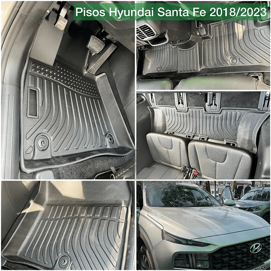 (Hyundai Santa Fe del 2018 al 2023) Pisos Rígidos Calce Perfecto Tipo Bandeja Antiderrame (1era+2da+3era Fila de Asientos)