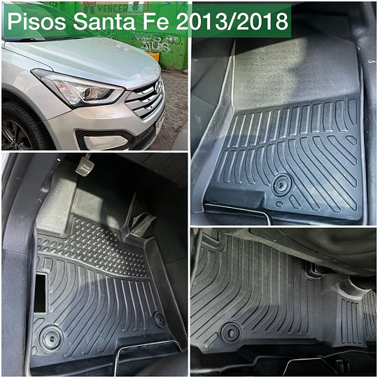 (Hyundai Santa Fe del 2013 al 2017) Pisos Rígidos Calce Perfecto Tipo Bandeja Antiderrame (1era+2da Fila de Asientos)