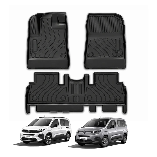 (Peugeot Rifter - Citroen Berlingo Multispace 19-26+) Pisos Rígidos Calce Perfecto Tipo Bandeja Antiderrame (1era+2da Fila de Asientos)