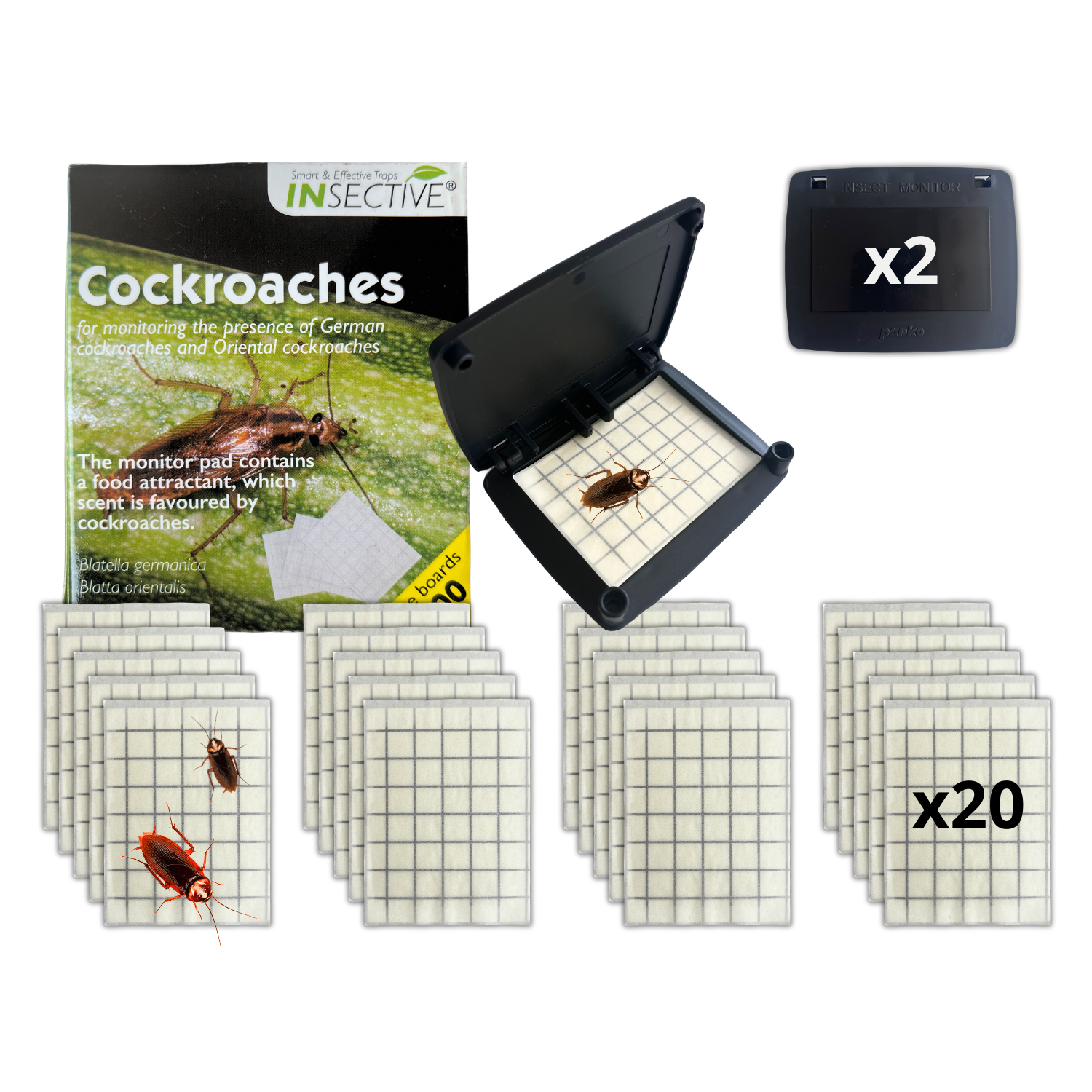 Trampa Pegajosa Cucaracha Kit 20 Unidades Insective + 2 base
