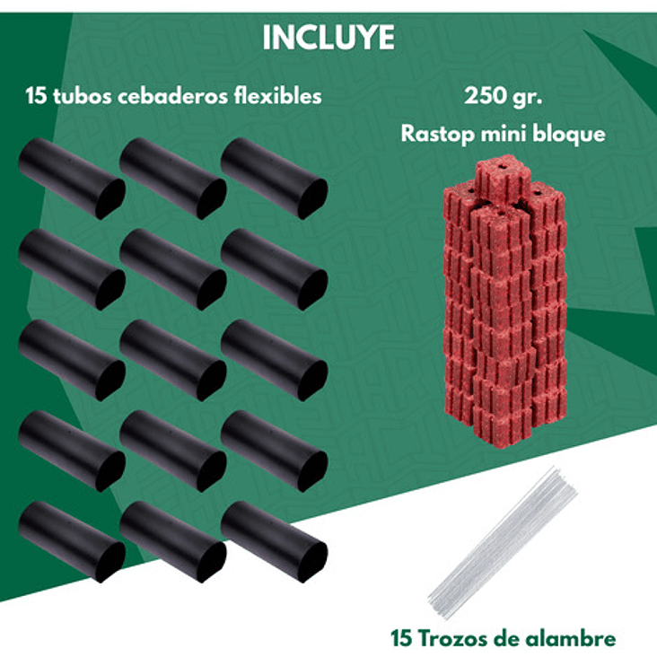 Kit Trampa Ratón 15 Tubos Cebaderos + 250 Gr. Bloque Rastop 2