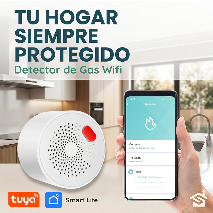 Detector Fuga Gas Wifi Sensor Alarma Sirena A Enchufe Pared 2