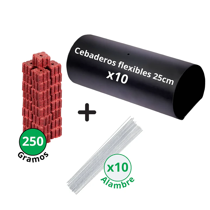 Kit Trampa Ratón 10 Tubos Cebaderos + 250 Gr. Bloque Rastop + Alambre 1