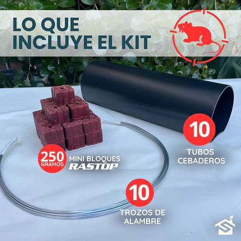 Kit Trampa Ratón 10 Tubos Cebaderos + 250 Gr. Bloque Rastop + Alambre 2