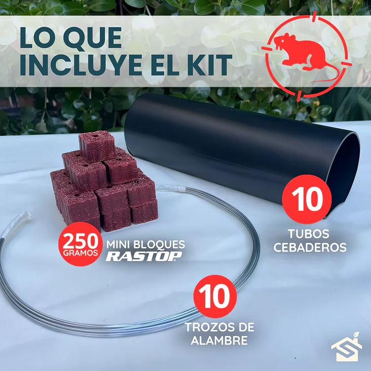 Kit Trampa Ratón 10 Tubos Cebaderos + 250 Gr. Bloque Rastop + Alambre 2