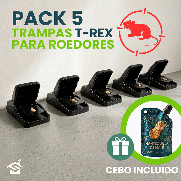 Trampas Rata Raton T-rex Grande De Golpe Pack 5u + Cebo Mantequilla Maní 2