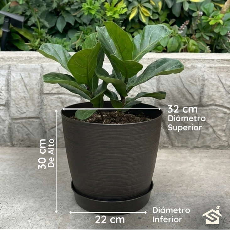 Macetero Stone 32cm Exterior Interior Jardín Estilo Piedra 4