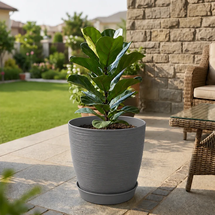 Macetero Stone 32cm Exterior Interior Jardín Estilo Piedra 17