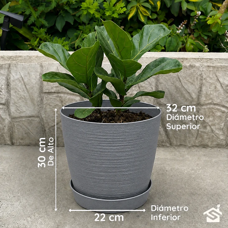 Macetero Stone 32cm Exterior Interior Jardín Estilo Piedra 20