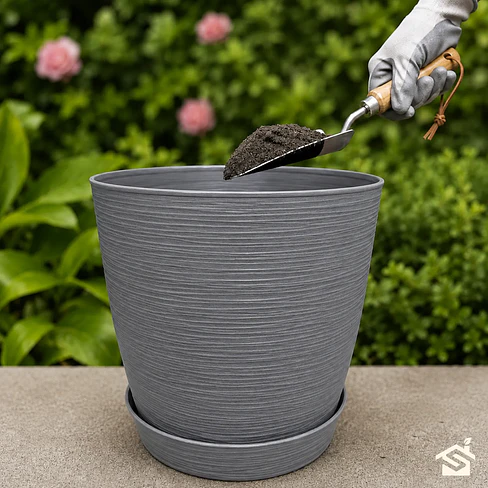 Macetero Stone 32cm Exterior Interior Jardín Estilo Piedra 22