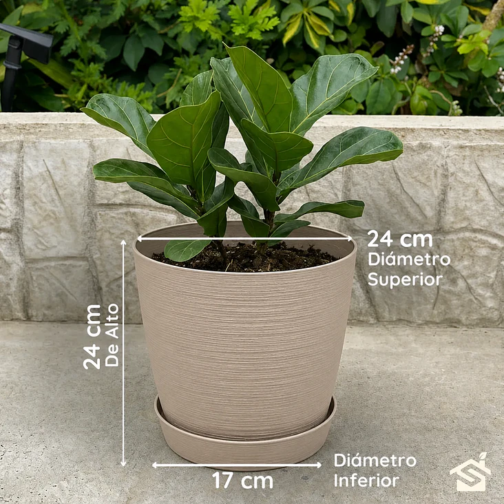 Macetero Stone 24cm Exterior Interior Jardín Estilo Piedra 14