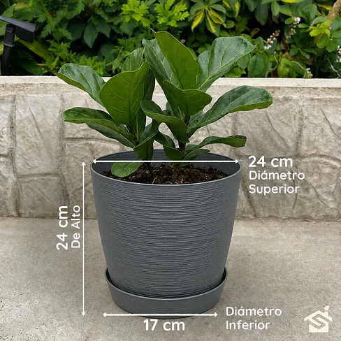 Macetero Stone 24cm Exterior Interior Jardín Estilo Piedra 24