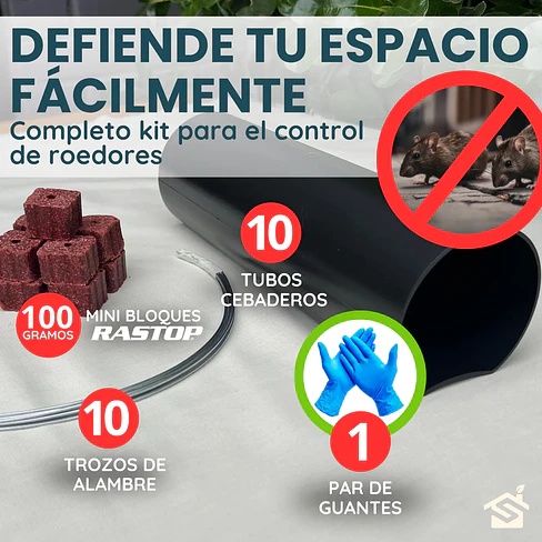 Trampa Ratón Kit Veneno Rastop 100g. + 10 Tubos + Guantes 2