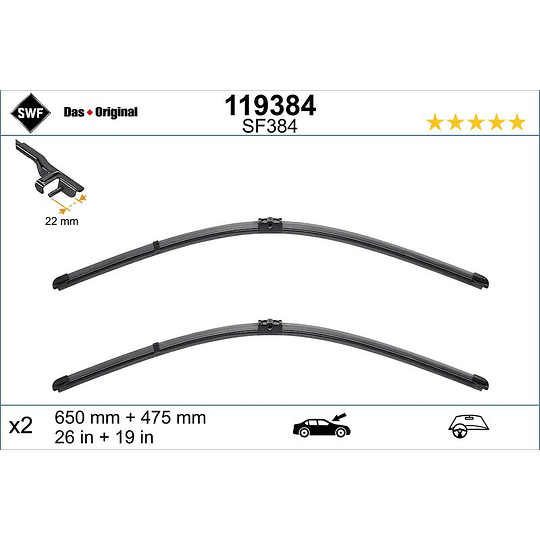  Escova do limpa-vidros 650mm/475mm