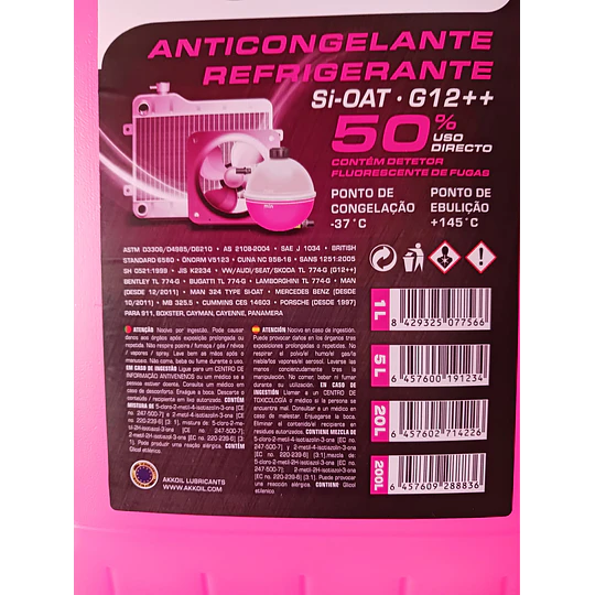 Anticongelante Akkoil Rosa Refrigerante 50% G12++  -37ºC  5L