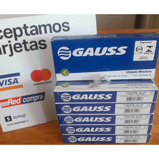 Ampolleta 12 V, 5W T10 Marca GAUSS (Cola de Pez) 