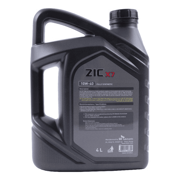 Aceite Para Motor Zic 10w40 X7 Sintetico Ci-4/sl Ben/dies 4l 2