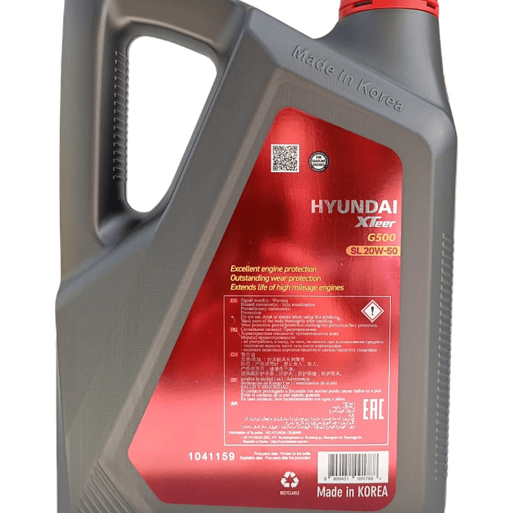 Aceite 20w50 HYUNDAI XTEER G500 API SL 4LT 3