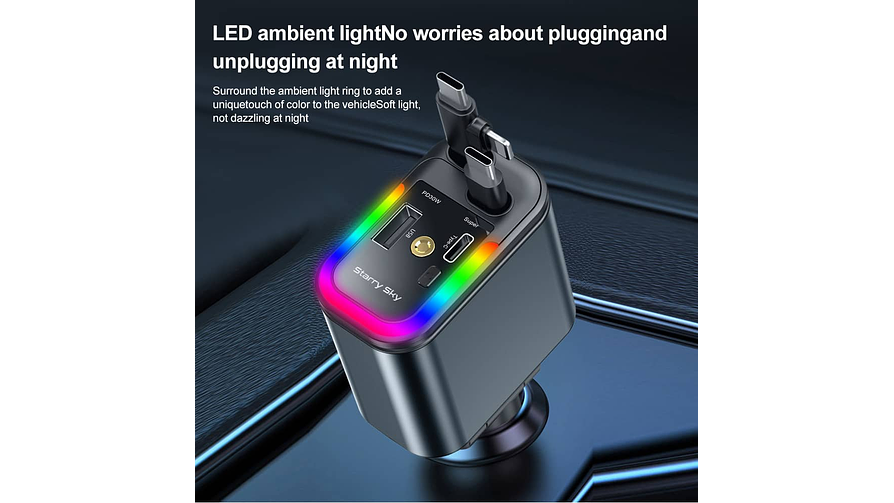 Cargador retractil 5 en 1 para auto 180W + LED CIELO ESTRELLADO ROJO 2