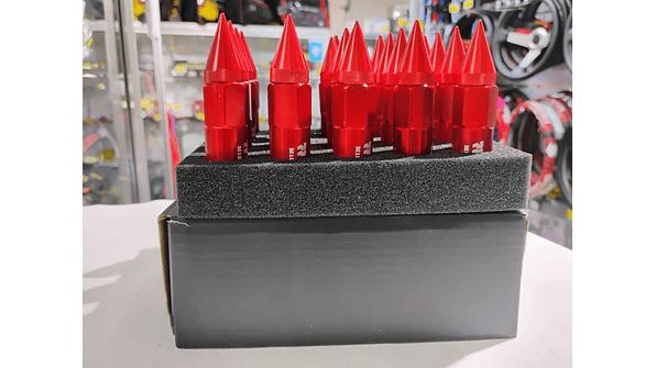 Set 20 Tuercas de Seguridad de aluminio  Punta de Bala - Lujo y Estilo (Rojo) 5