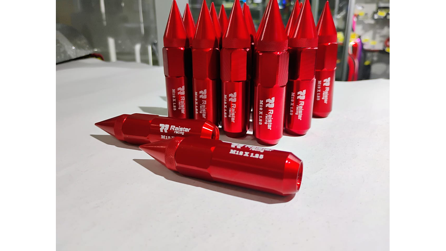 Set 20 Tuercas de Seguridad de aluminio  Punta de Bala - Lujo y Estilo (Rojo) 8